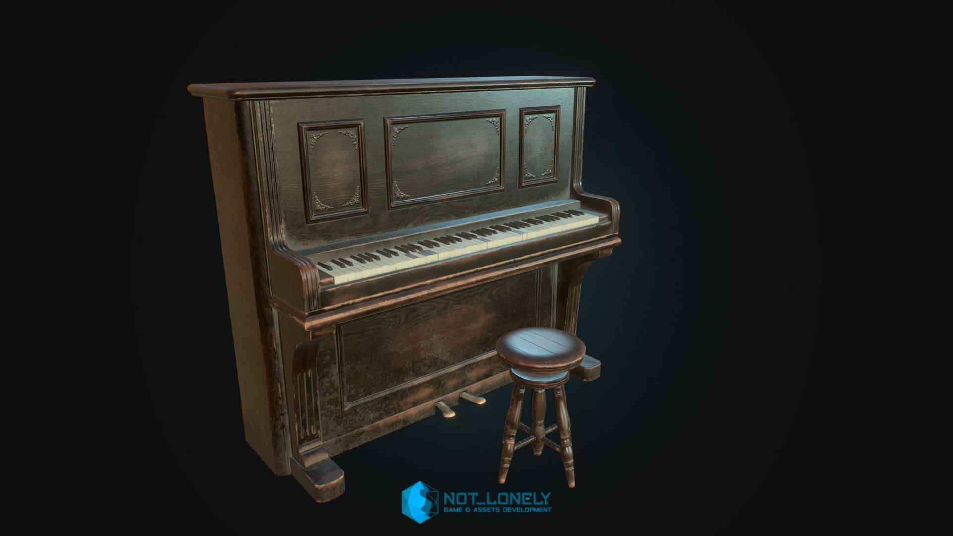 3D model Old Piano - This is a 3D model of the Old Piano. The 3D model is about a wooden chest with a seat.