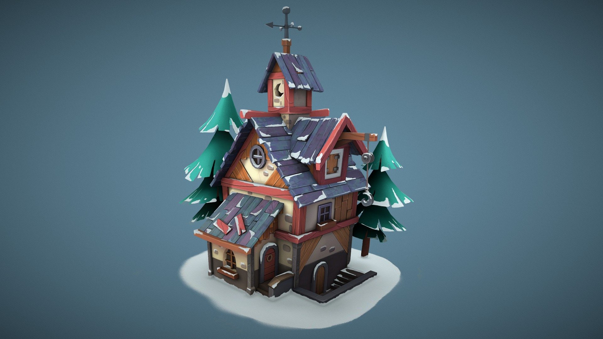 House winter (Hand-painting) — Sketchfab embed 3D viewer