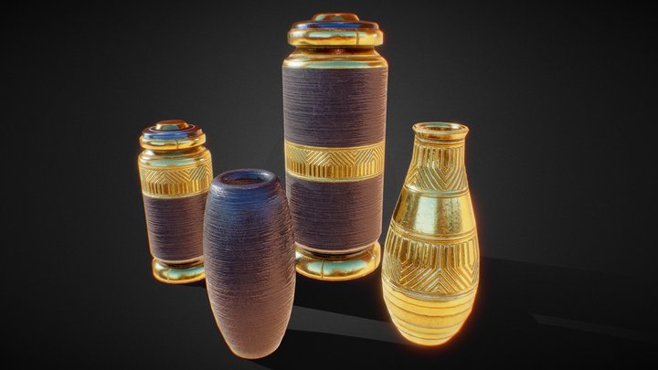 Golden And Obsidian Vases Free Version 3D Model