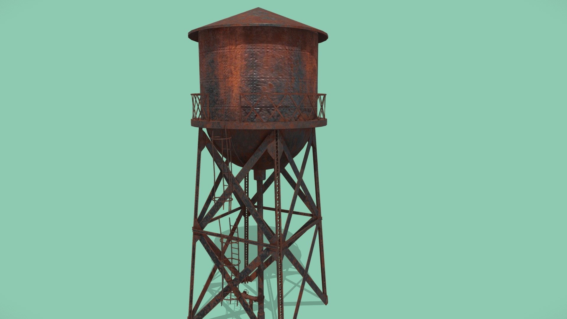 old rusty water tower (PBR - Game ready)