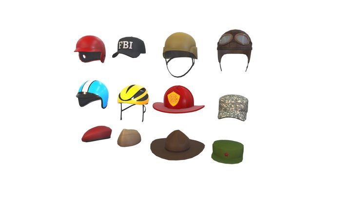 Hats and Helmet Pack 4 3D Model