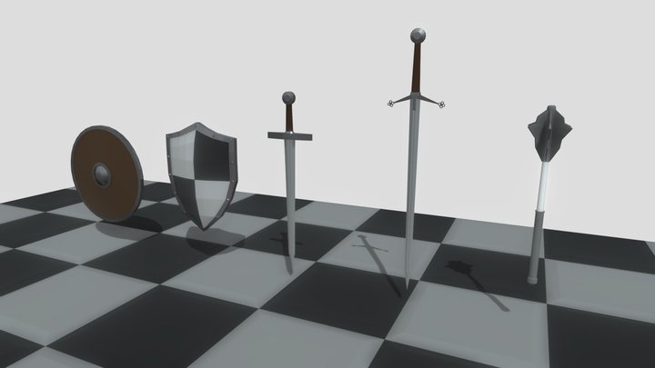 Low poly weapons & shields 3D Model