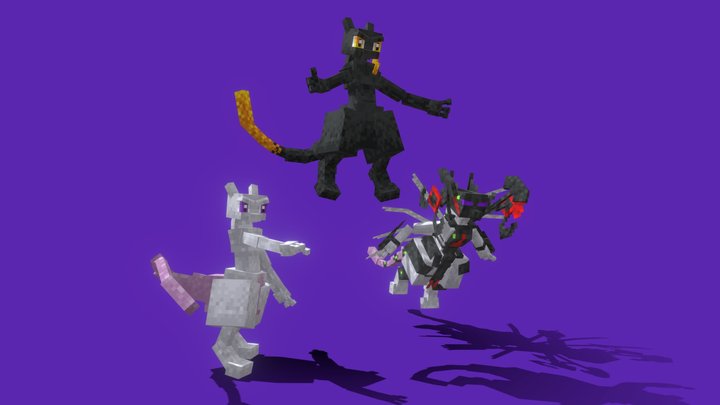Mewtwo, Shadow Mewtwo and Armored Mewtwo 3D Model