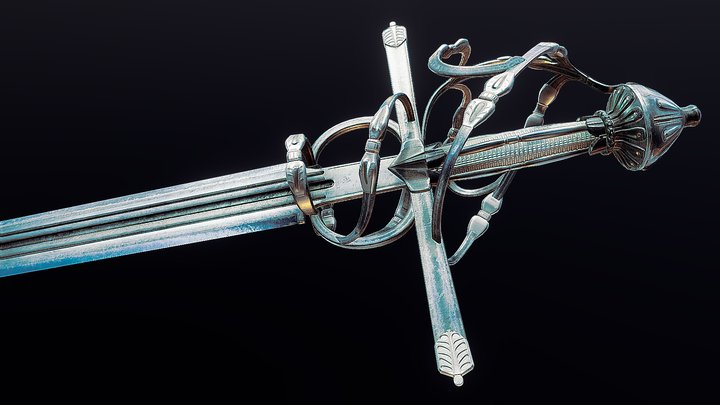 Floral Hilt Sword Lowpoly Game Model 3D Model