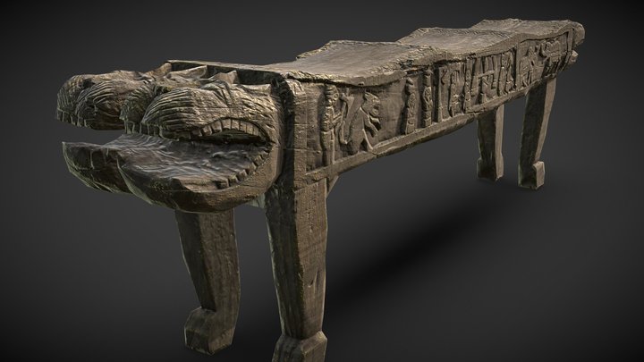 Sculpted Teak Wood Bench 3D Model