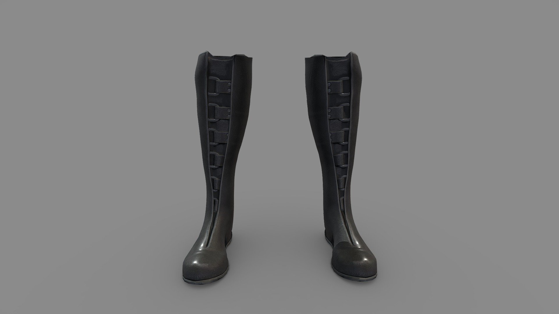 Black Leather Strap Up Flat Calf Boots - Buy Royalty Free 3D model by ...