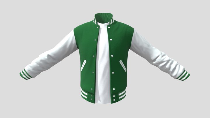 AGC: Green & White Letterman Jacket 3D Model