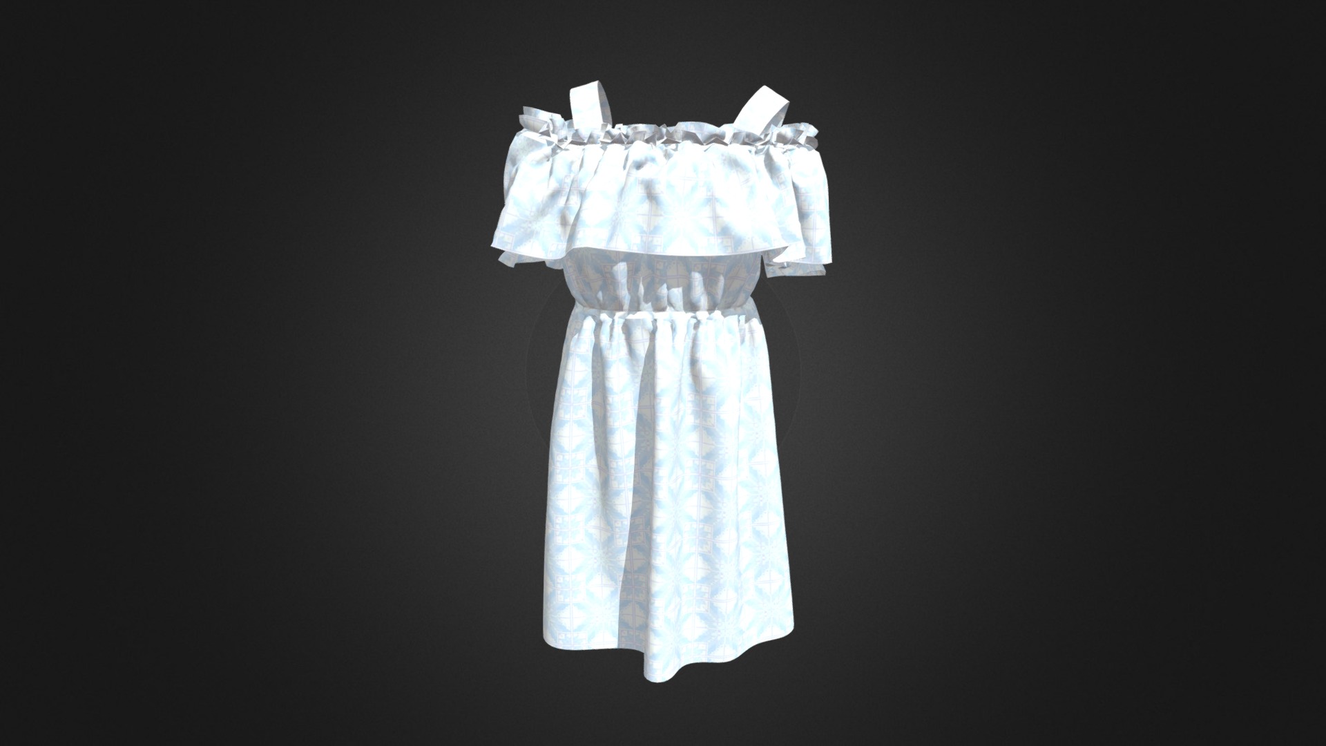3D model Off shoulder dress - This is a 3D model of the Off shoulder dress. The 3D model is about a white dress with a blue background.