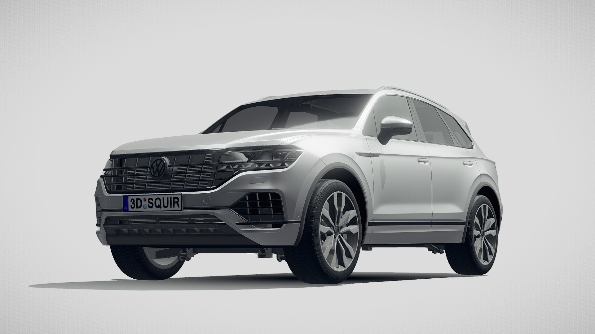 3D model Volkswagen Touareg 2019 - This is a 3D model of the Volkswagen Touareg 2019. The 3D model is about a silver car with a black background.