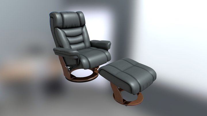 Toronto Armchair With Footstool Walnut 3D Model