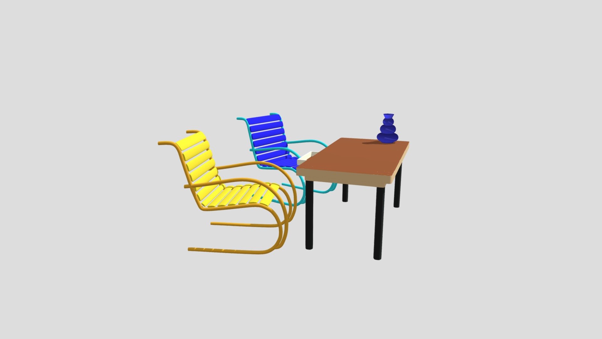 Table With Vase And  2 Armchairs