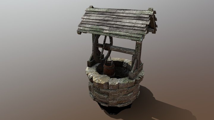 Old Well with Hanging Bucket 3D Model