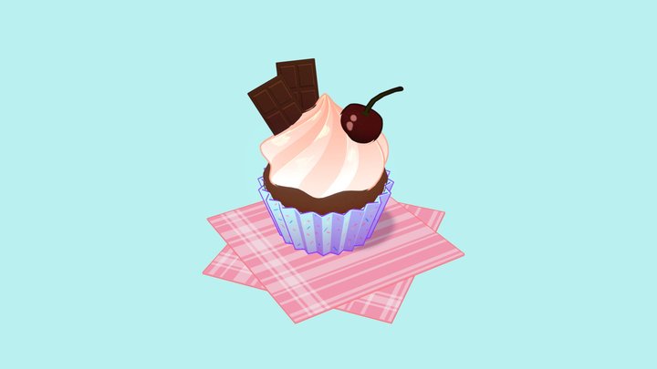 Chocolate and Cherry Cupcake 3D Model