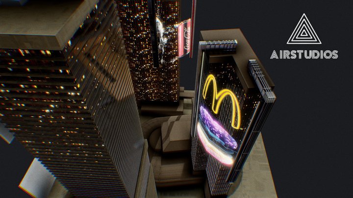 Low Poly Futuristic Sci-fi Skyscraper City Block 3D Model