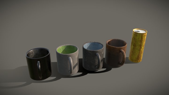 Stylized Low-Poly Drinkware Pack (Mugs & Can)
