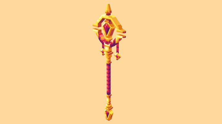 Whitemane / Warcraft / Lowpoly wizard Staff 3D Model