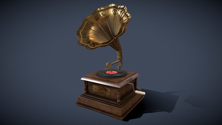 Traditional Vintage Gramophone Low Poly 3D Model