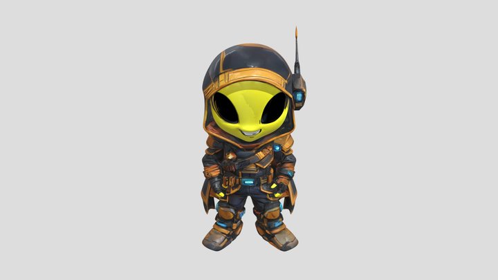 Cute armored alien character with yellow face 3D Model