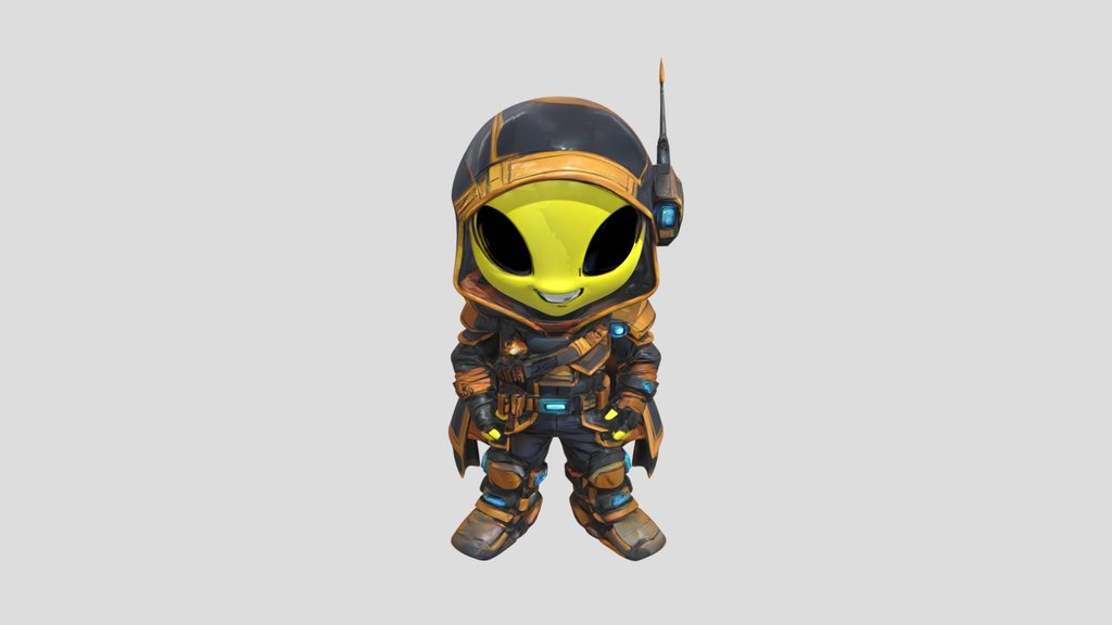 Cute armored alien character with yellow face