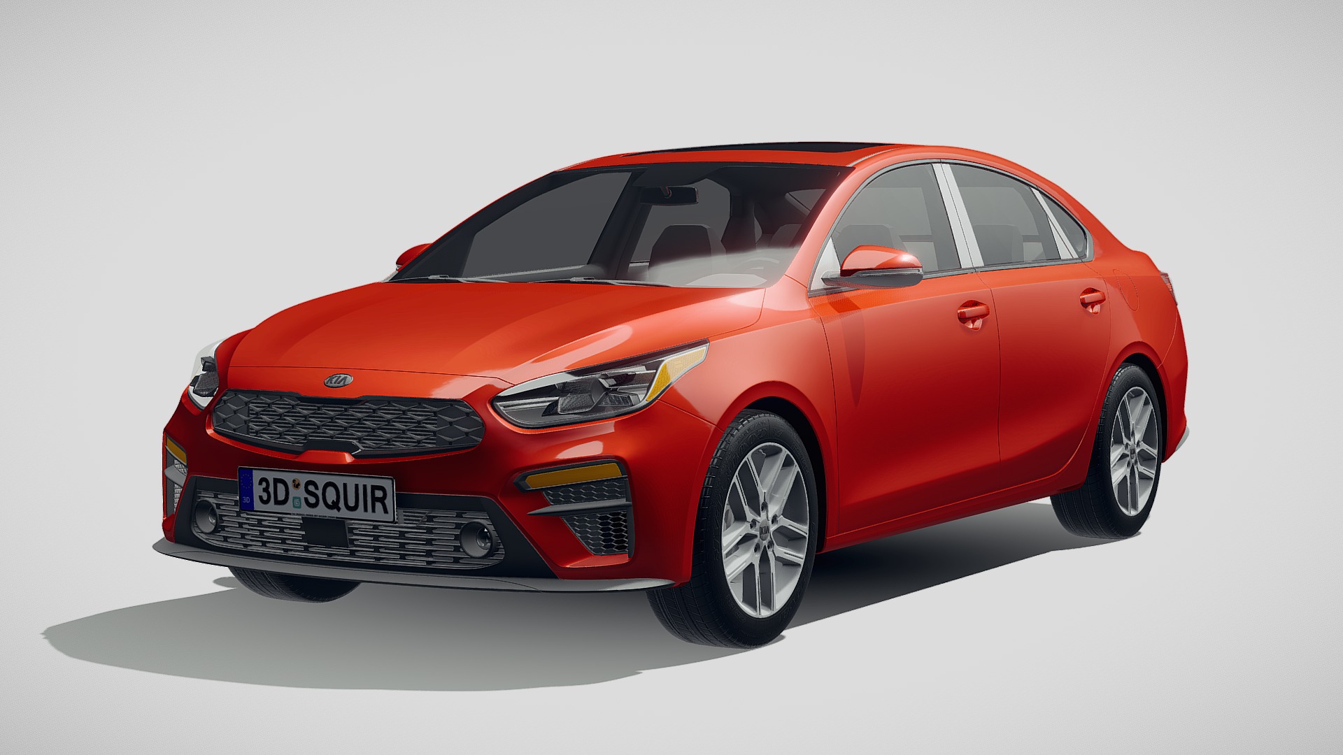 3D model Kia Forte 2019 - This is a 3D model of the Kia Forte 2019. The 3D model is about a red car with a white background with Holden Arboretum in the background.