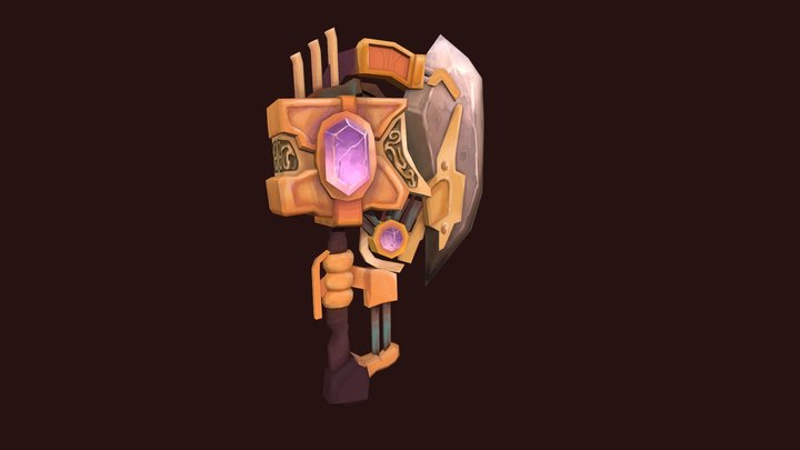WoW-Inspired Steampunk Golden Battleaxe 3D Model