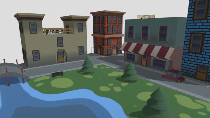 Low Poly Stylized City Block (Bailey Dennis) 3D Model