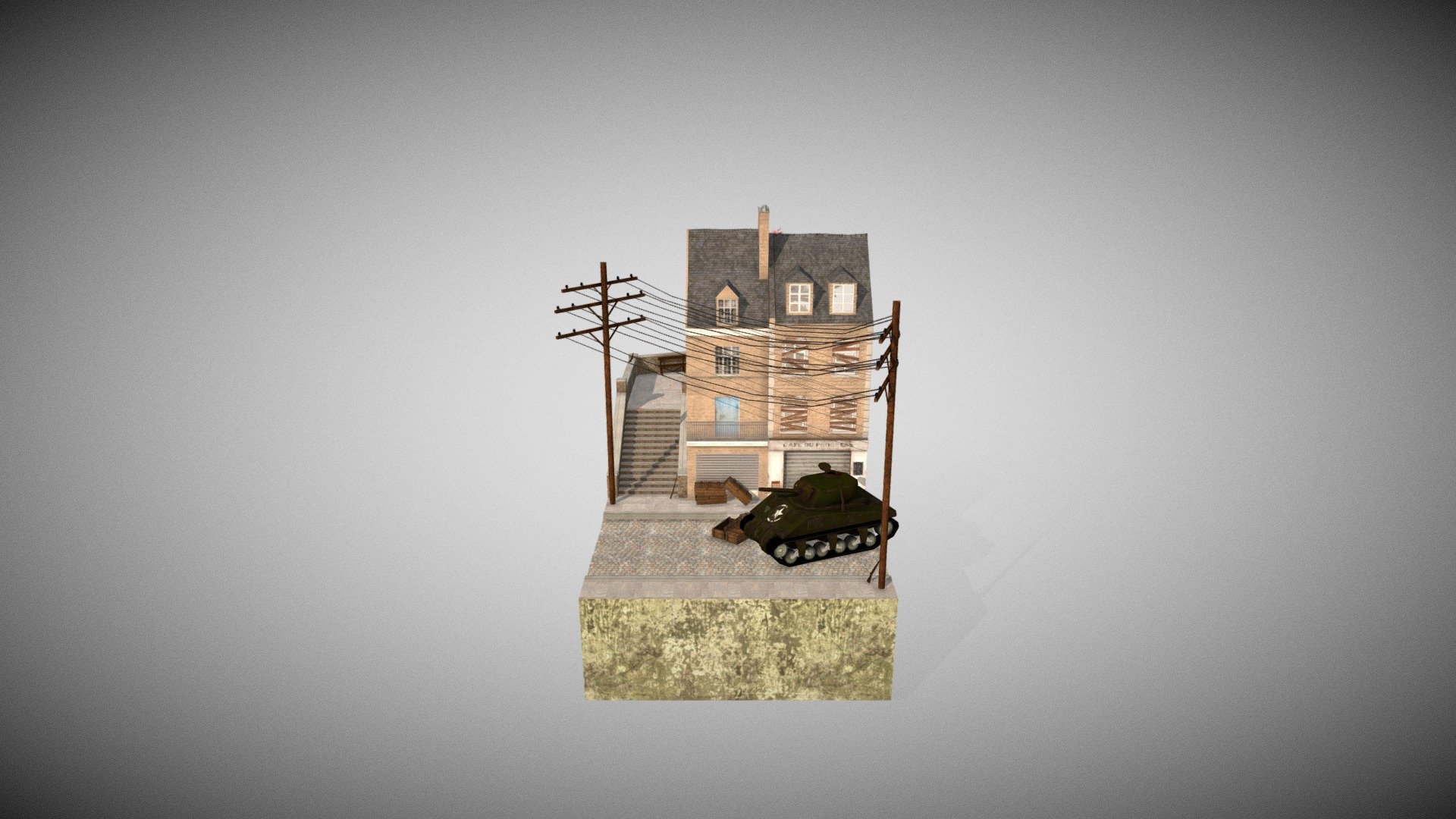 Low Poly Carentan City Scene