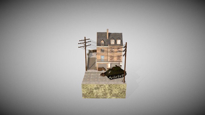 Low Poly Carentan City Scene 3D Model