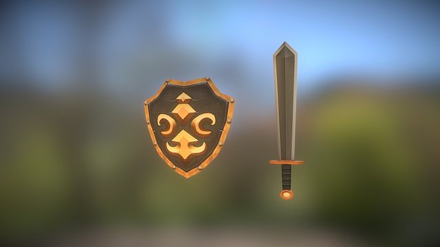 Sword & Shield low poly 3D Model