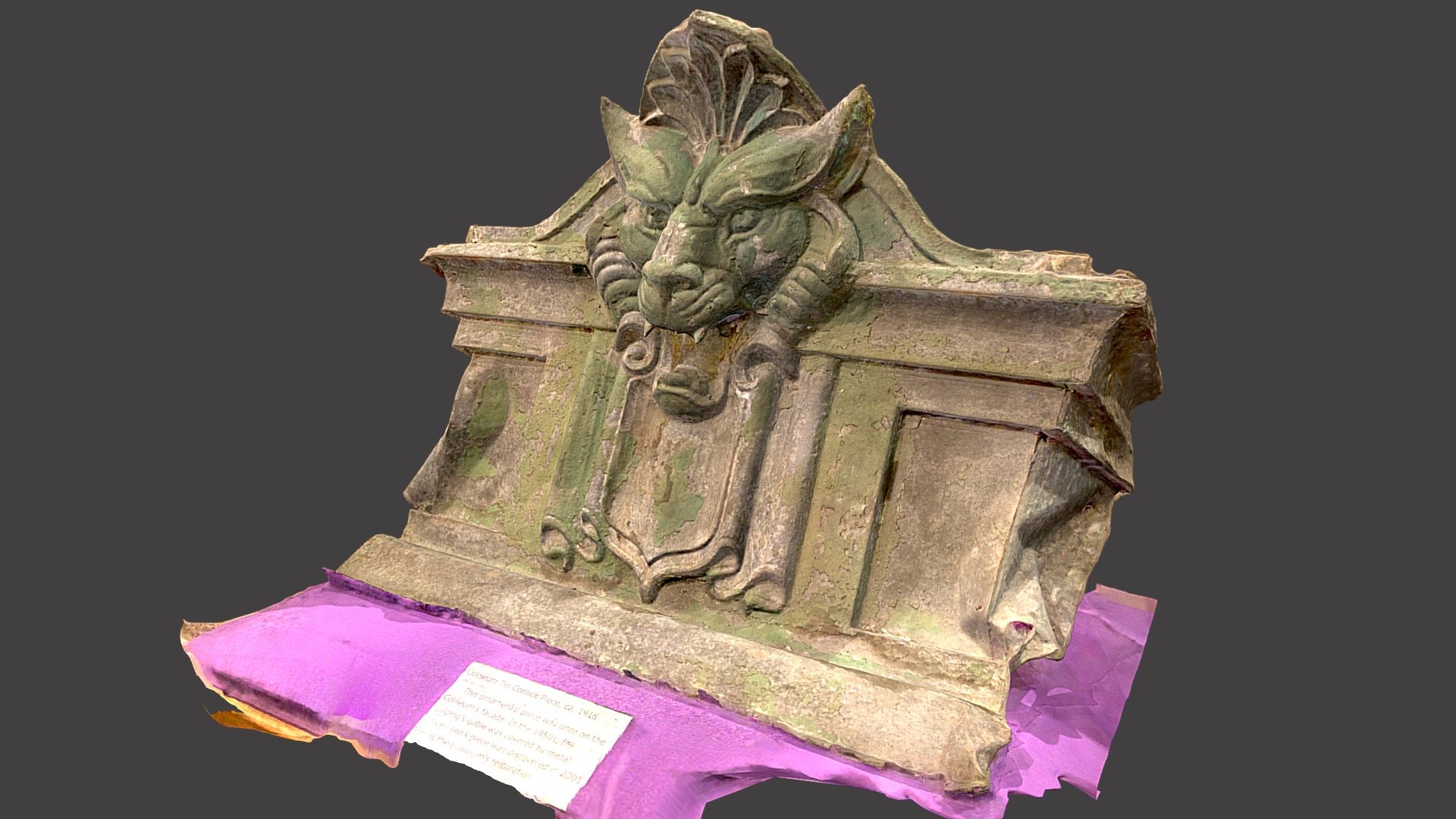 Coliseum Tin Cornice Piece, ca. 1916