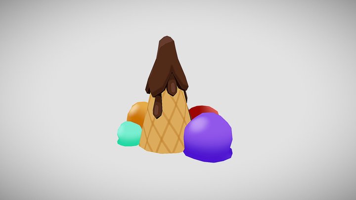 Ice cream and cone with chocolate stylized 3D Model
