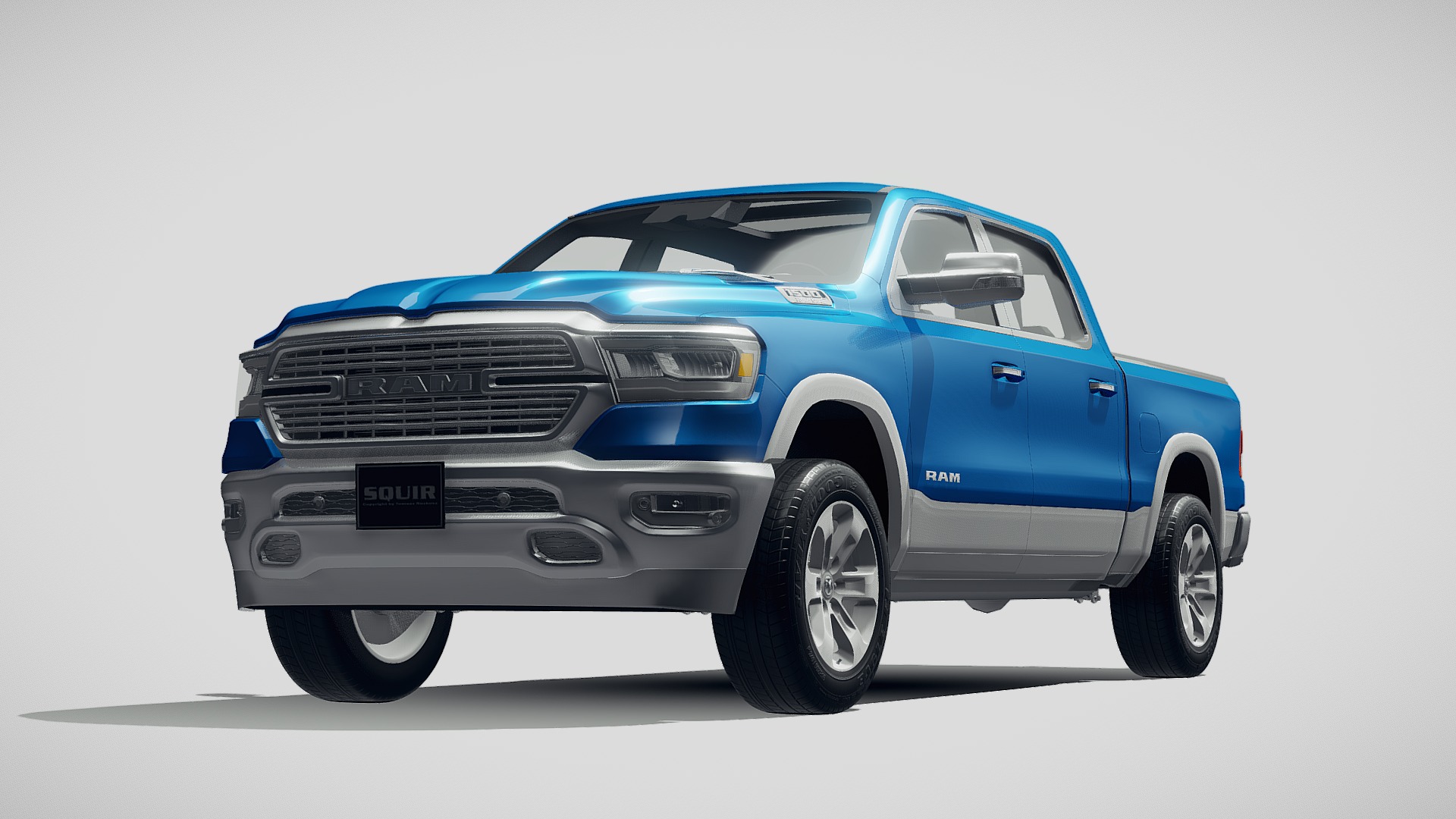 3D model Dodge Ram Laramie 2019 - This is a 3D model of the Dodge Ram Laramie 2019. The 3D model is about a blue car with a white background.