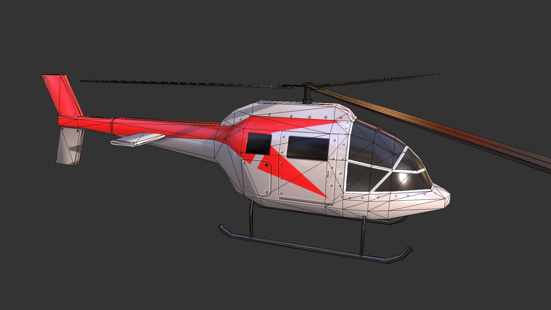 3D model Helicopter - This is a 3D model of the Helicopter. The 3D model is about a red and white helicopter.