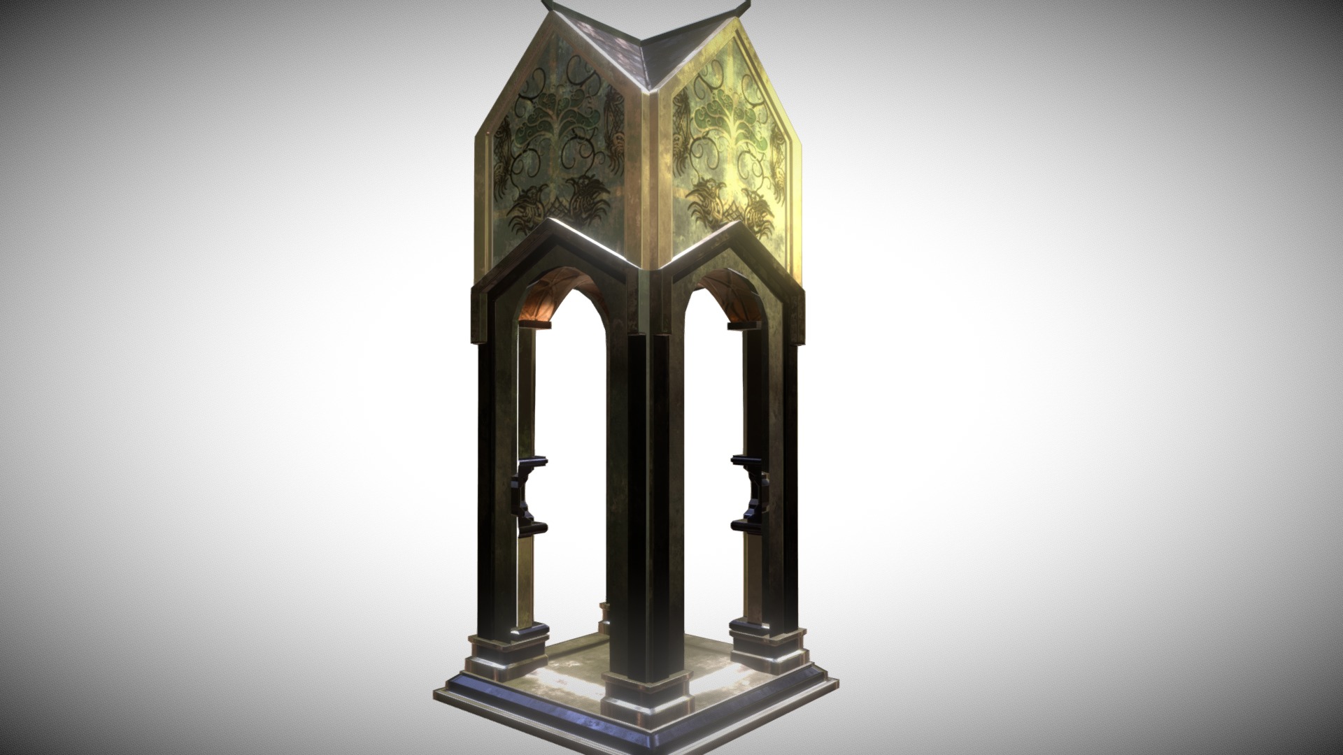 3D model Mage Building 2 - This is a 3D model of the Mage Building 2. The 3D model is about a gold and black lamp.