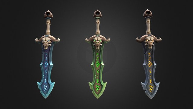 Hand Painted Runic Sword 3D Model