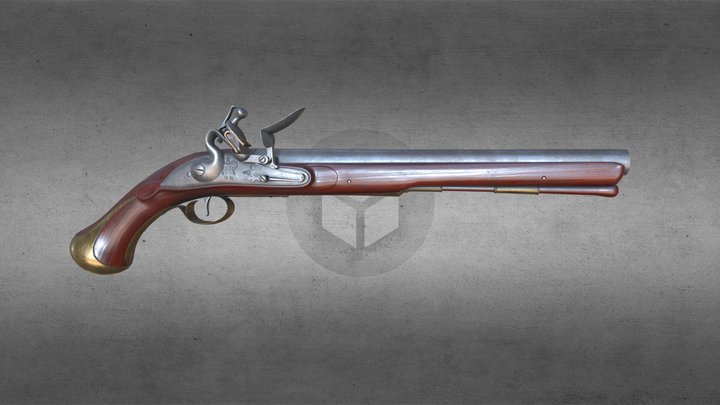 Old Worn Farmer Flintlock Pistol 3D Model