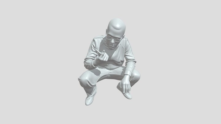 Person squatting in urban graffiti setting 3D Model