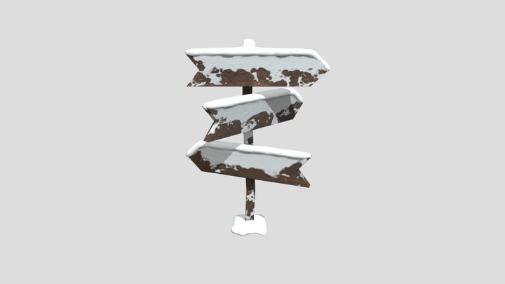 Snowy Wooden Sign 3D Model