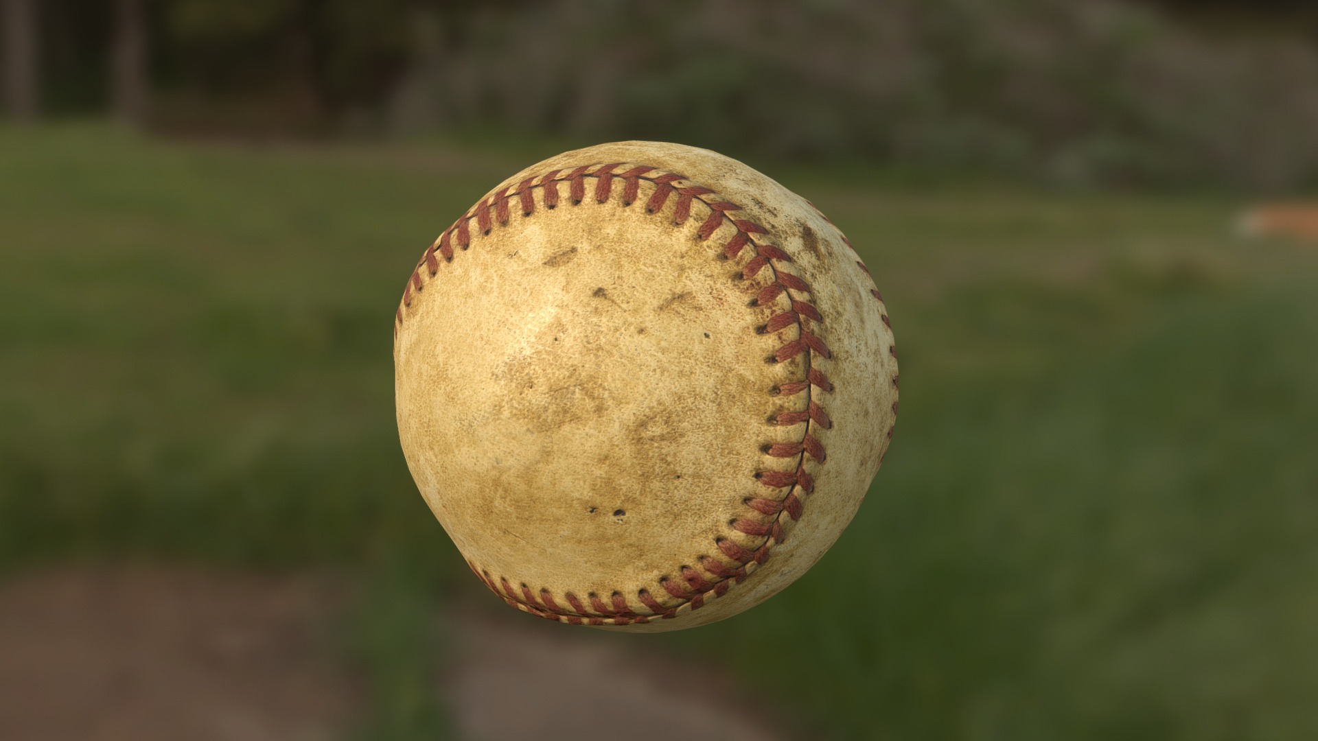 3D model Baseball, Old and Bruised - This is a 3D model of the Baseball, Old and Bruised. The 3D model is about a baseball on a field.