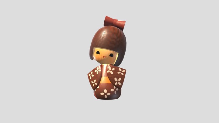 Kokeshi wooden doll 3D Model