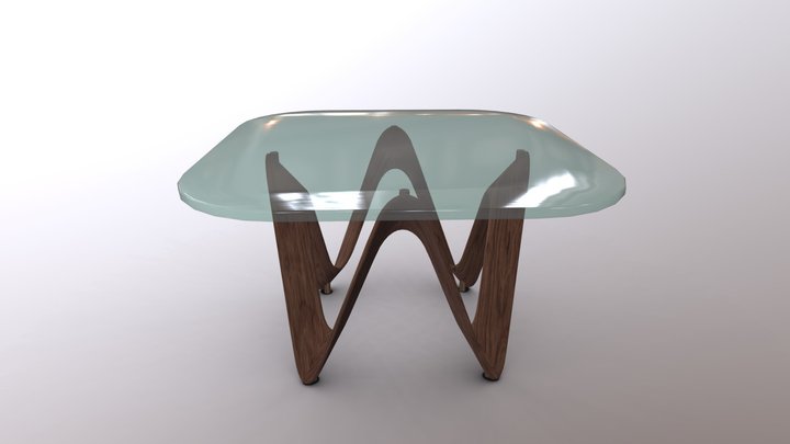 Glass Table With Wooden Stand 3D Model