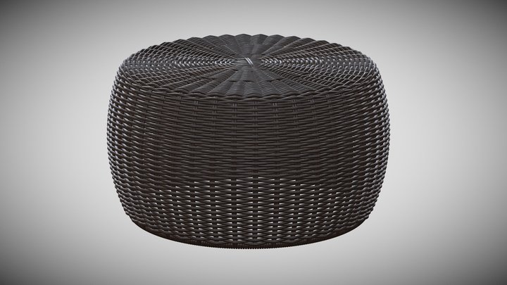 3D model pouf contenitore rotondo in legno tessuto di terence 3d model VR /  AR / low-poly