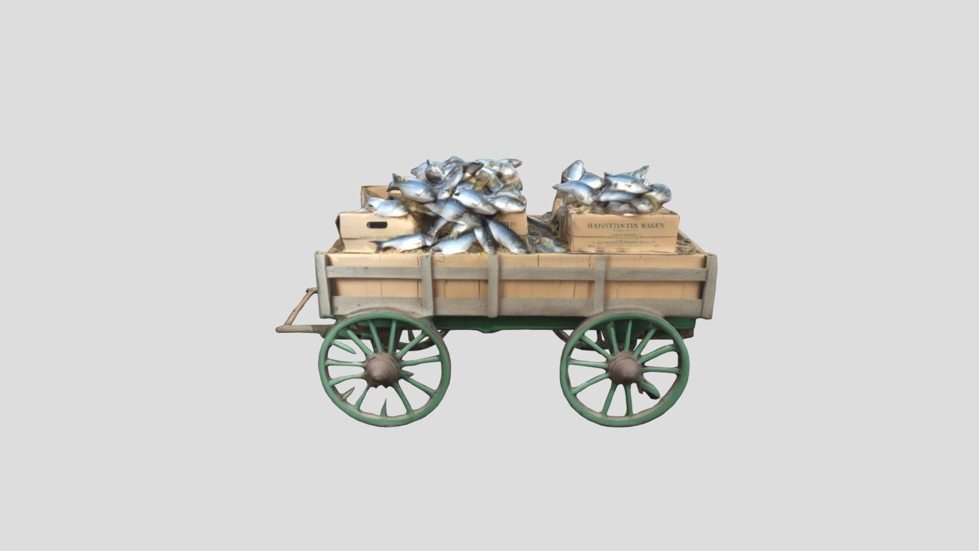 Large hay wagon filled with boxes of fish 3D model by quirkphinder2