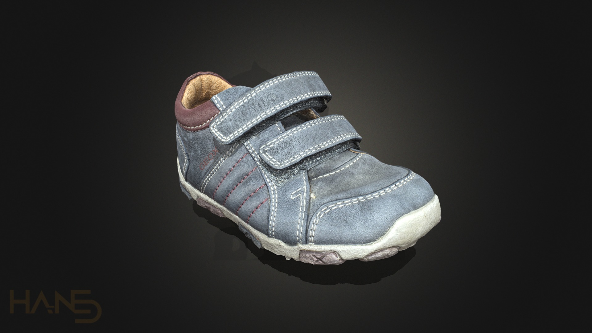 3D model Geox kid’s shoe - This is a 3D model of the Geox kid's shoe. The 3D model is about a shoe on a black background.