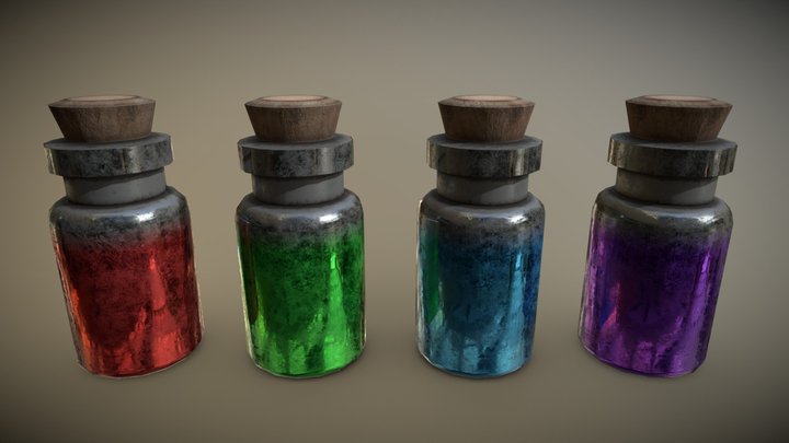 4 Colour Alchemist Potions 3D Model