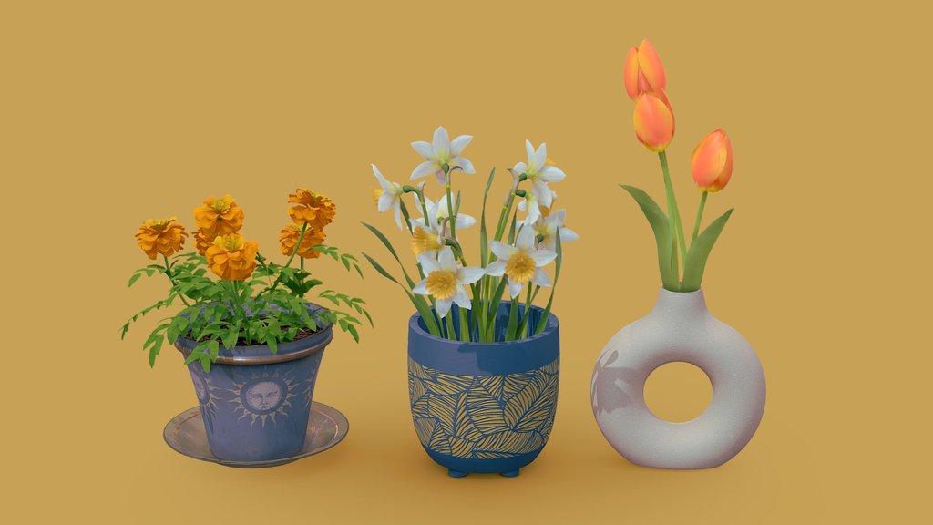 Pots and vase with flowers