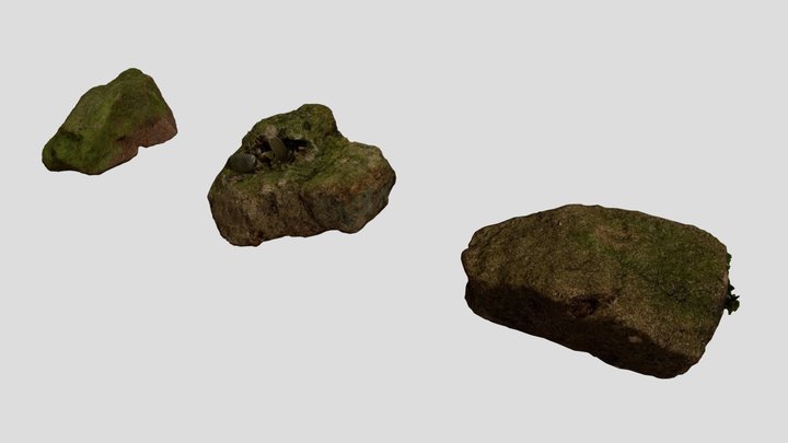 Mossy Rock Pack 001 3D Model