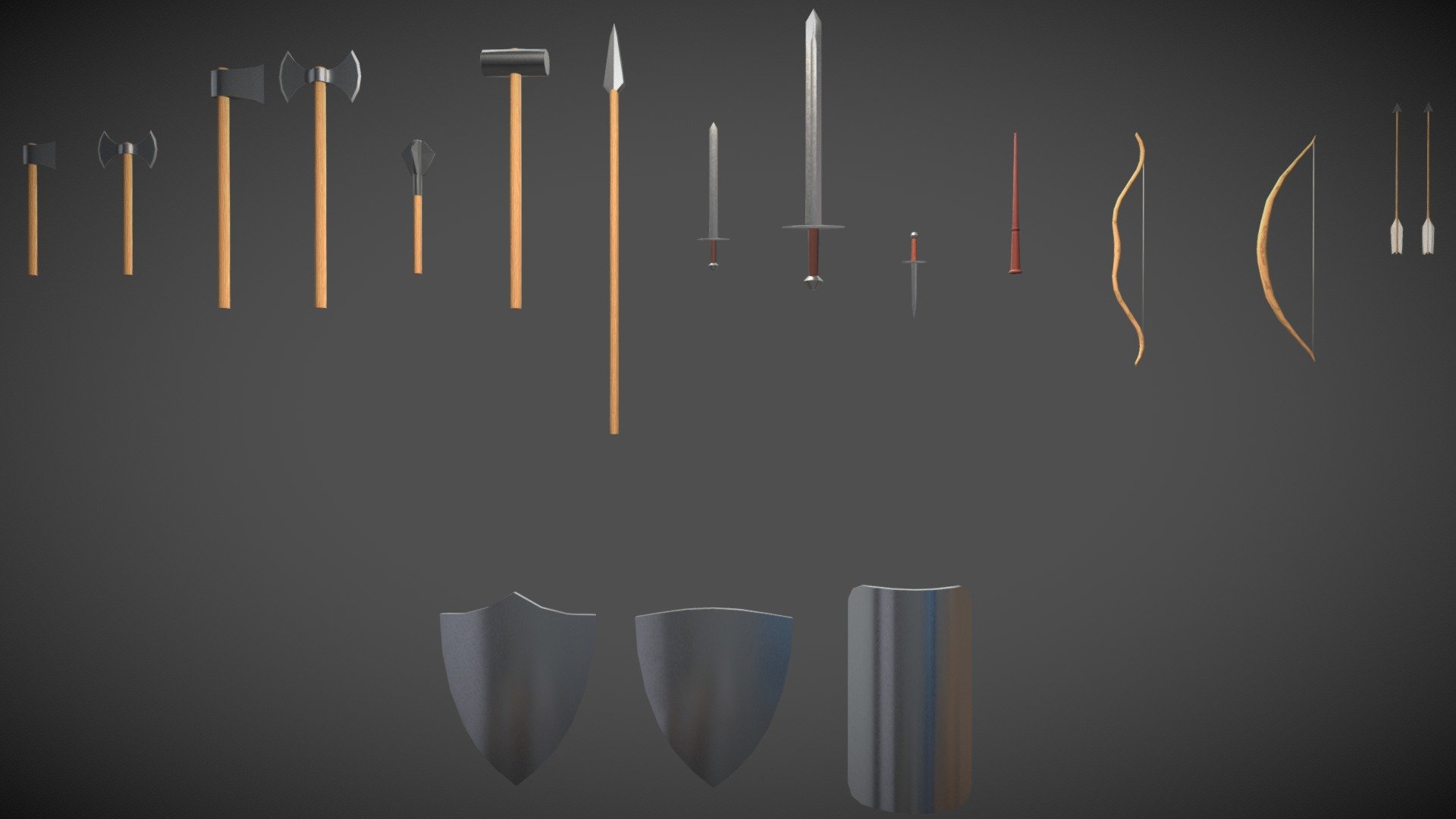 Low poly weapons pack (rigged) (blender) Download Free 3D model by
