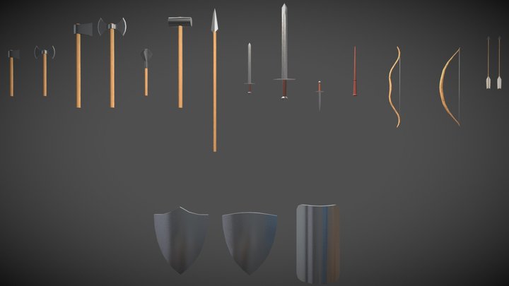 Low poly weapons pack (rigged) (blender) 3D Model