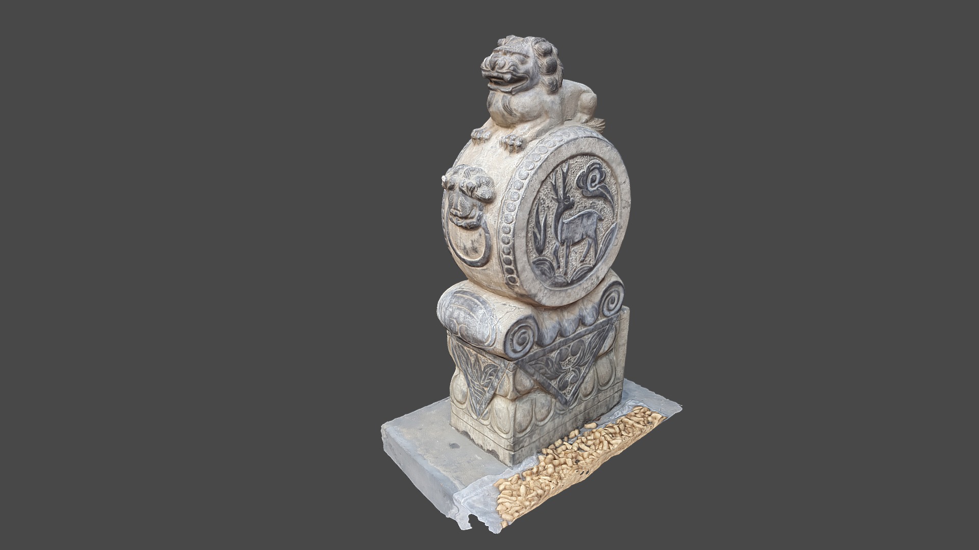 3D model 2016-09 – Beijing 11 - This is a 3D model of the 2016-09 - Beijing 11. The 3D model is about a stone statue of a cat.